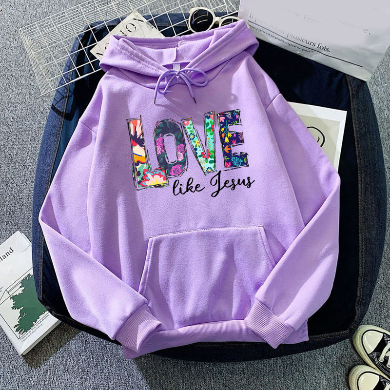 Foreign trade cross-border gradient pattern LOVE LIKE printed hooded hoodie autumn and winter European and American men's and women's tops
