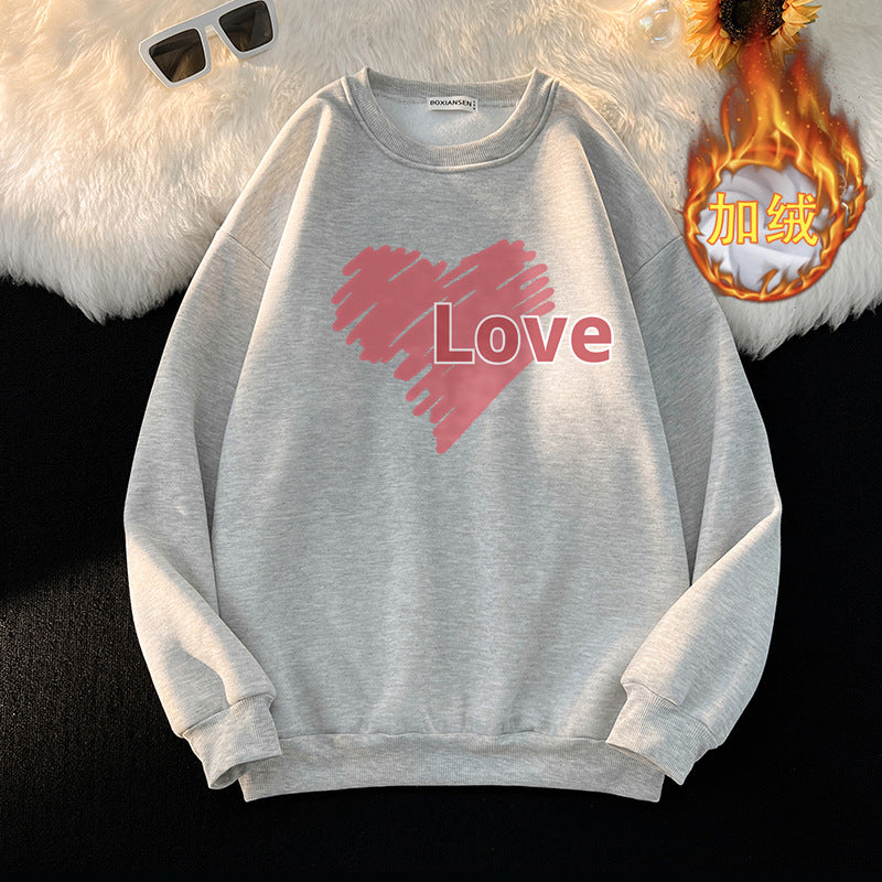 Sweater Men's New Spring and Autumn Men's Long-sleeved T-shirt Loose Turtleneck Crewneck Base Shirt Fashionable Printed Love for Youth