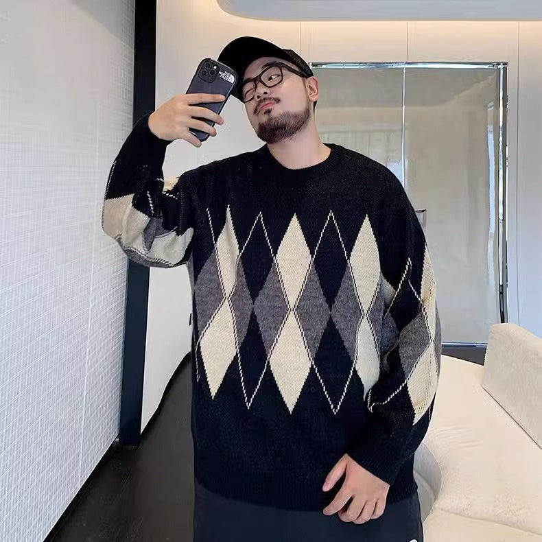 Trendy Brand plus size Men's Autumn and Winter Fake Two-piece Sweater Pullover Fatty Plus Plus Casual Fashion Loose Knitted Sweater
