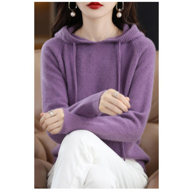 New Women's Solid Color Sweatshirt Autumn Hooded Bottoming Shirt Hoodie Short Knitted Loose Sweater