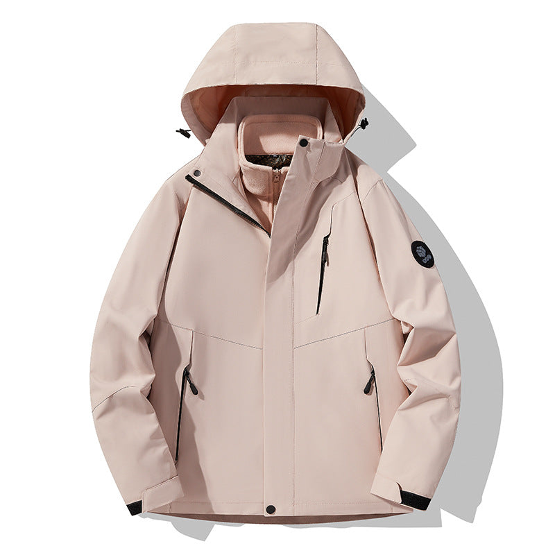Three-In-One Detachable Autumn and Winter Jacket for Couples, Unisex Windproof and Waterproof Mountaineering Clothing with Fleece Lining