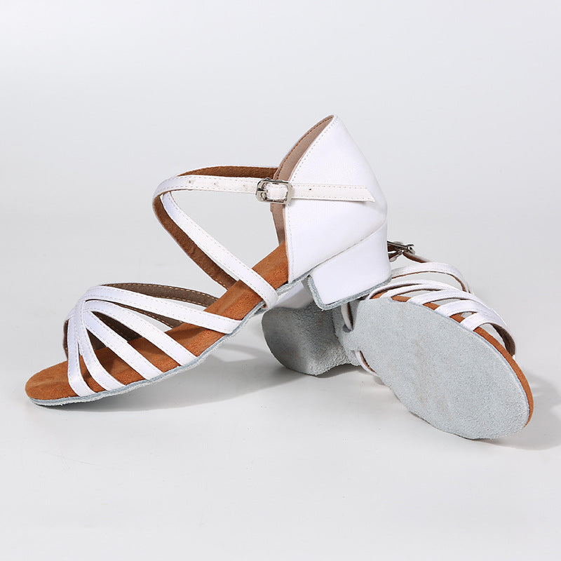 Children's Latin dance shoes girls' dance shoes women's black practice shoes just children's flat heel Princess performance mid-low heel