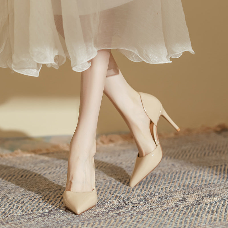 Nude High Heels for Women, High-End 2025 Internet Celebrity Pointed Toe Small Stiletto Heels, Huizhou Women's Shoes, Shallow Breathable Soft Leather Shoes