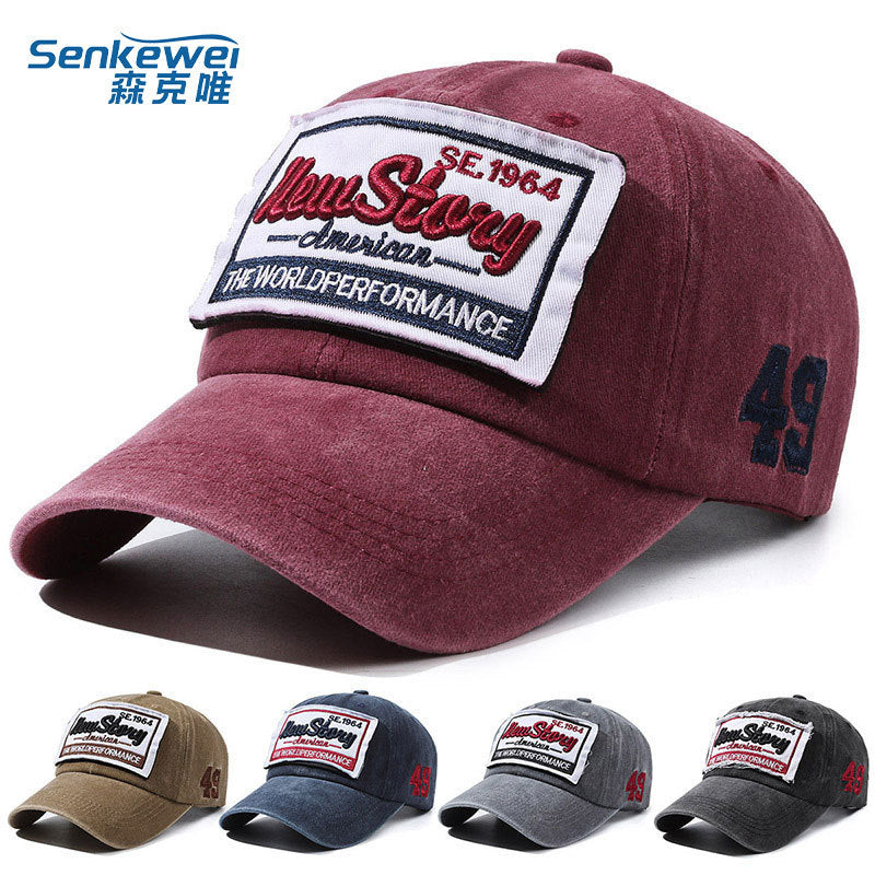 Hats for Men and Women, Spring and Summer Baseball Caps, Washed Cloth, Old Letter Embroider, Curved Brim Peaked Caps, Versatile Retro Couple Hats