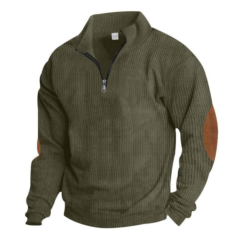 2025 Export Autumn and Winter Cross-Border Pure Color Men's Sweatshirt Autumn and Winter Half-Zip Corduroy Casual Stand-Up Collar Long Sleeves