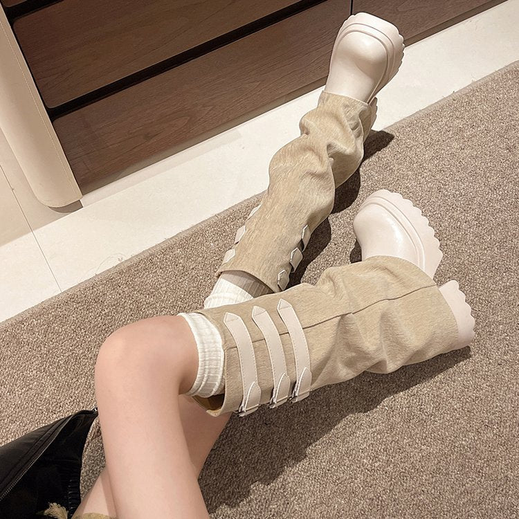 Unique Belt Buckle Long Boots for Women 2025 Autumn and Winter New Thick-Soled Stacked Tube Boots Sweet Cool Style High Knight Boots