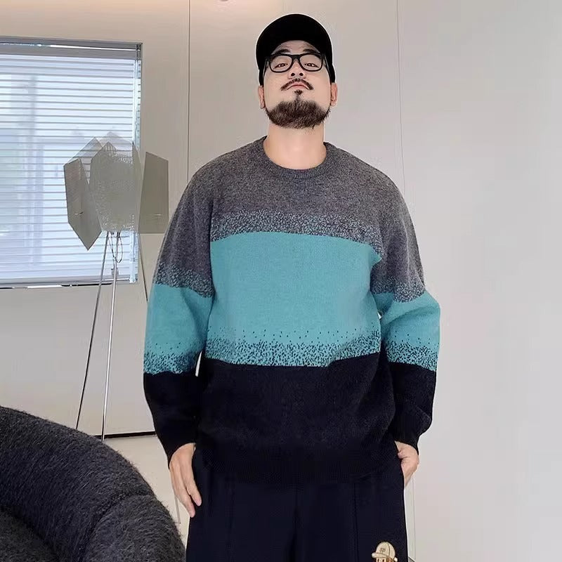 Trendy Brand plus size Men's Autumn and Winter Fake Two-piece Sweater Pullover Fatty Plus Plus Casual Fashion Loose Knitted Sweater