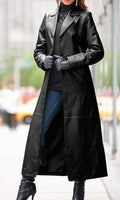 Ready-Made Cross-Border Supply European and American Clothing Buttoned Leather Jacket Long Outwear Slim Large Size Leather Windbreaker Wholesale