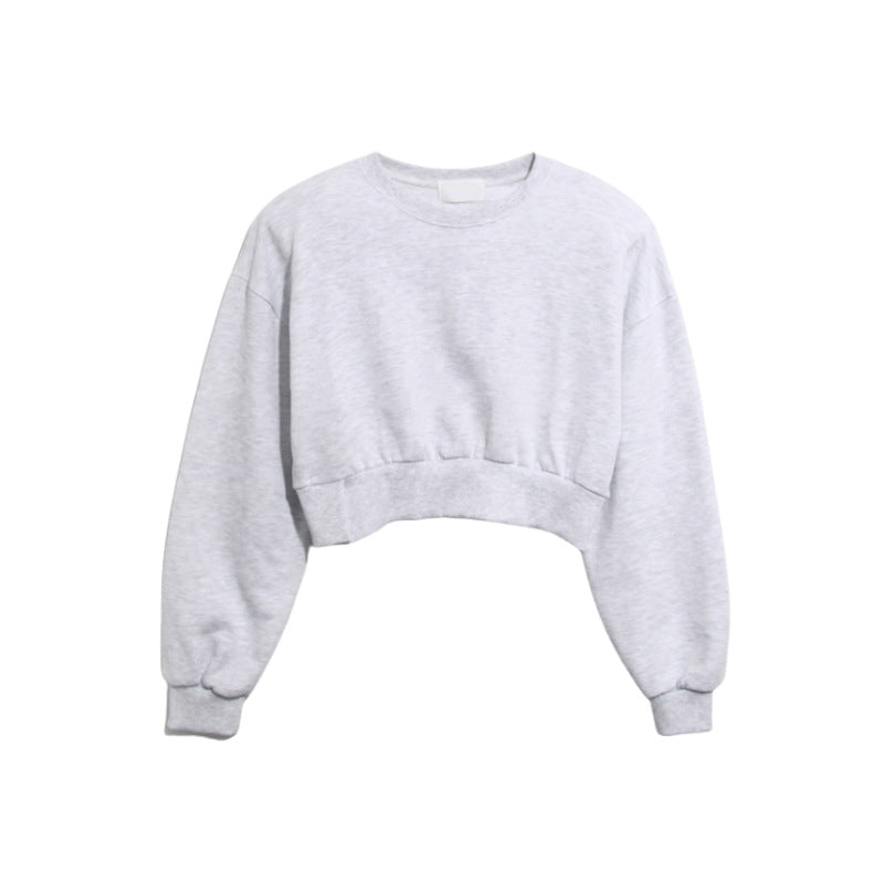2026 Spring and Autumn New Style Sweatshirt with Slit Hem Design, Sweet and Petite, Long-Sleeved, Pure Cotton, Solid Color, High-End Niche Women's Sweatshirt