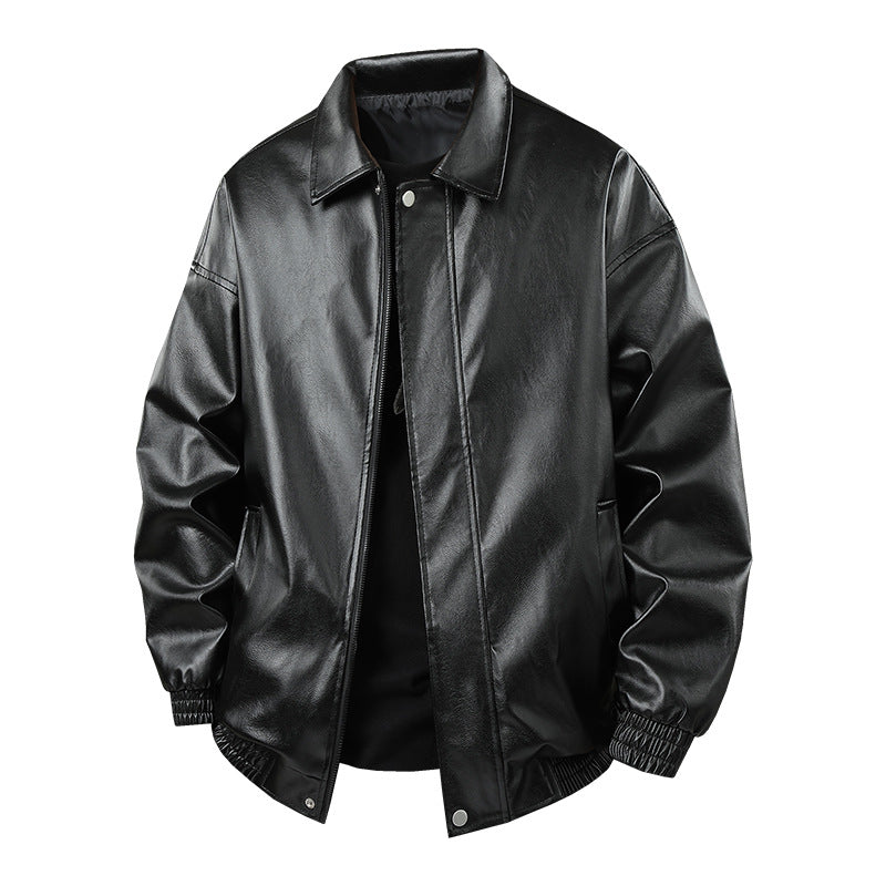 Solid Color American Retro Leather Jacket Men's Motorcycle New Leather Jacket Men's Pu Jacket Spring and Autumn Loose Trendy