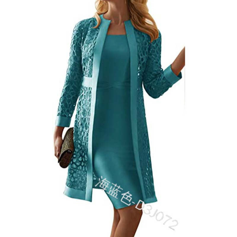 Spot New Women's Color Lace Cardigan Dress Two-Piece Outwear Amazon Wish Export