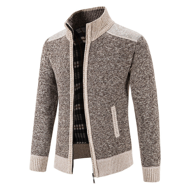 Amazon men's autumn and winter clothing stand collar sweater coat thickened sweater trend green cardigan sweater warm