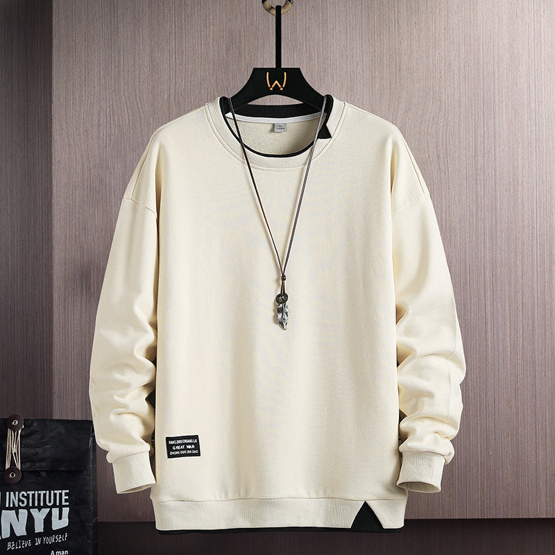 Fake Two-piece Stitching Heavy Round Neck Sweaters Men's Autumn and Winter Fashionable Ins All-match Long-sleeved T-shirt Top Men