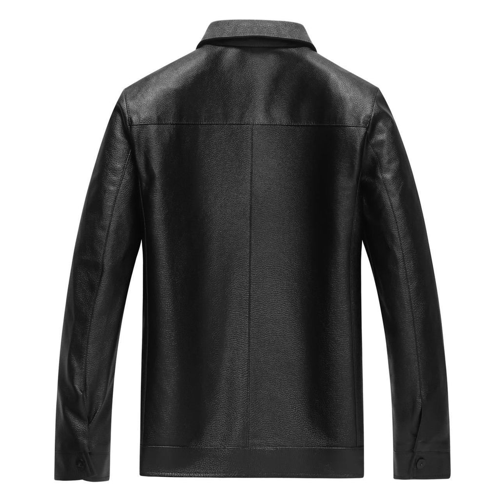 High-end men's lapel leather clothing middle-aged business leather jacket trend fashion imitation leather men's Korean jacket manufacturers