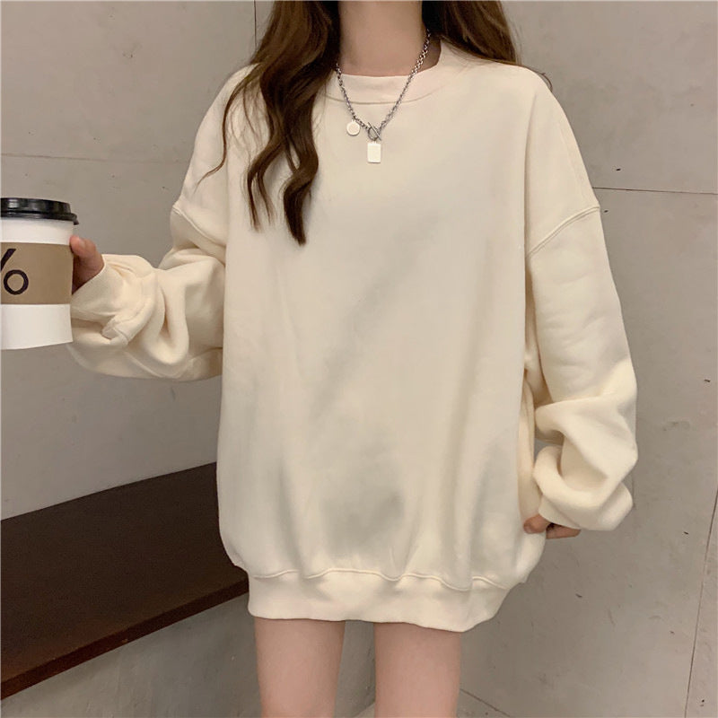 Solid Color Velvet Sweatshirt for Women in Autumn and Winter Korean Style Loose Casual Top T-Shirt Female Student Couple Outwear Bottoming Shirt