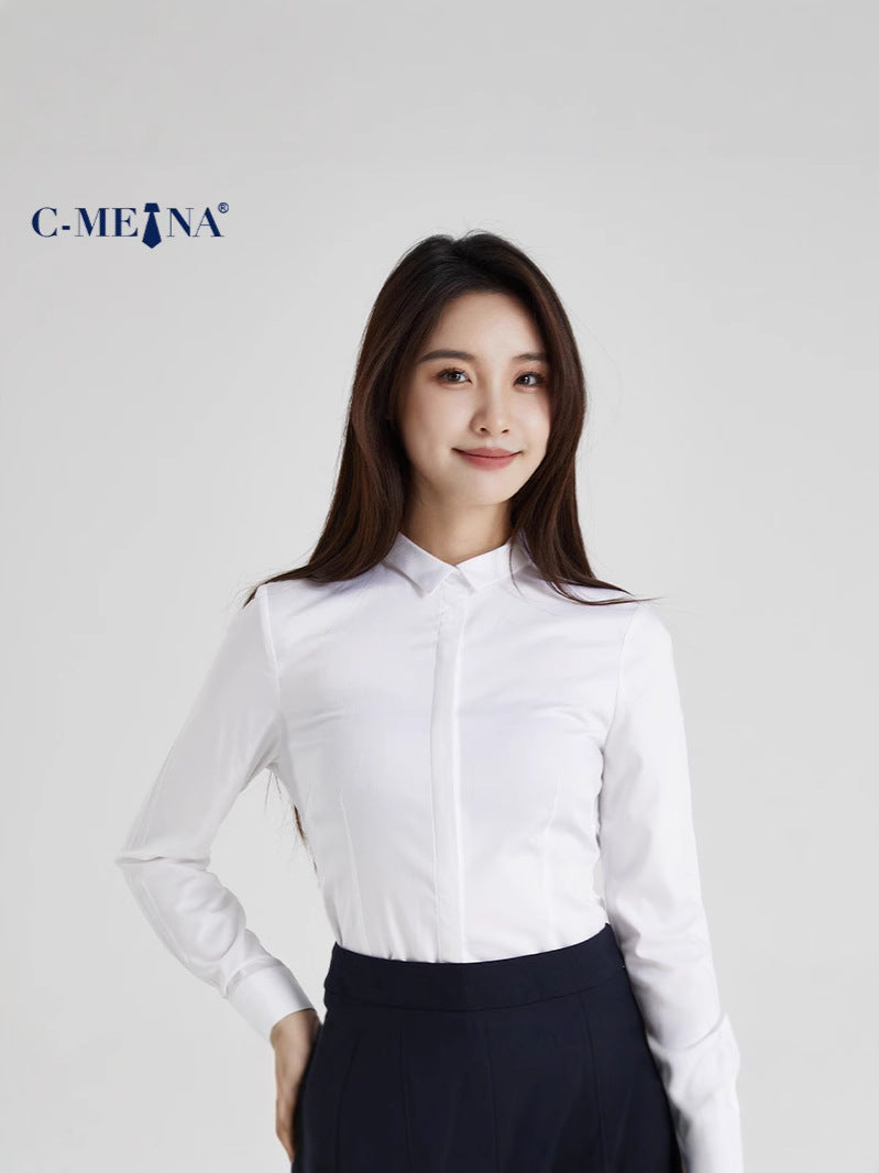 New Women's Clothing Women's Shirts Simple Solid Color Hidden Button Anti-Exposure Niche Style Elegant Commuter Women's Formal Shirts