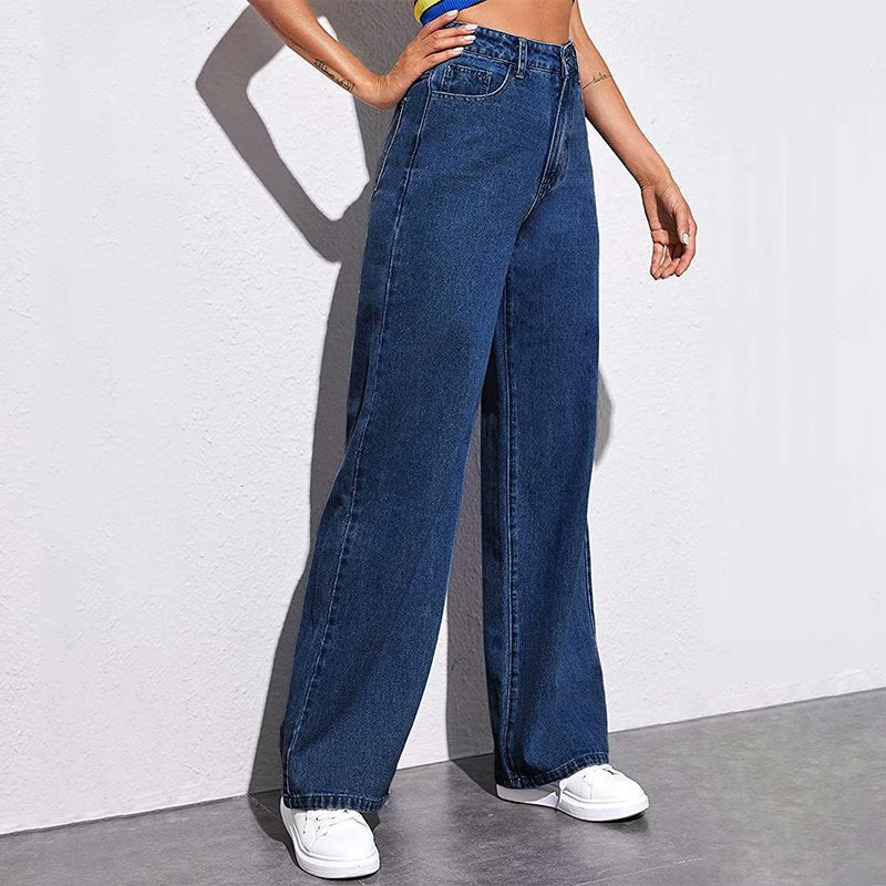 American Retro Wide-Leg Jeans for Women, High-Waisted, Loose-Fitting, New Spring and Autumn Style, Straight-Leg Pants, Slimming for Pear-Shaped Body