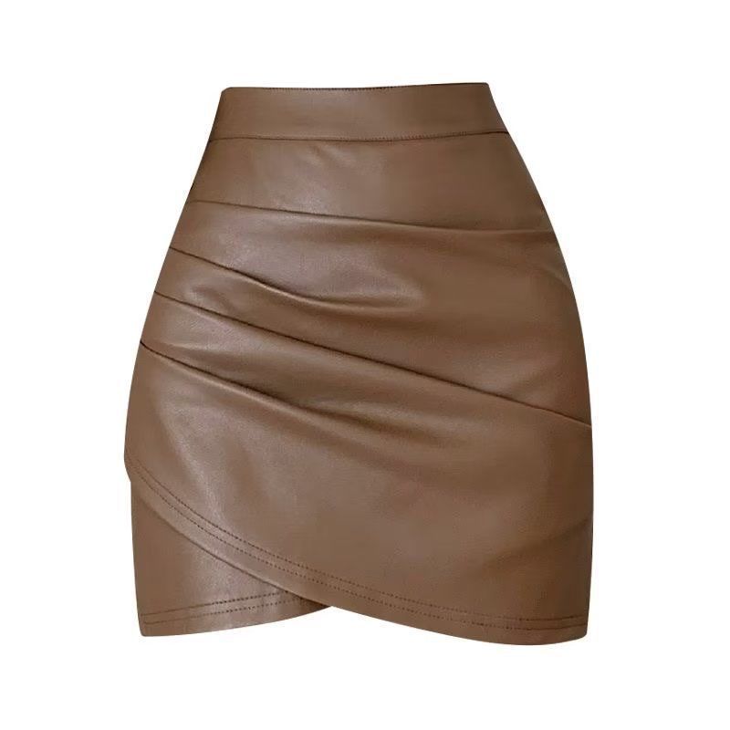 Black Leather Skirt for Women Summer New Large Size Fat Pleated Skirt Anti-Exposure Hip Skirt Short Skirt