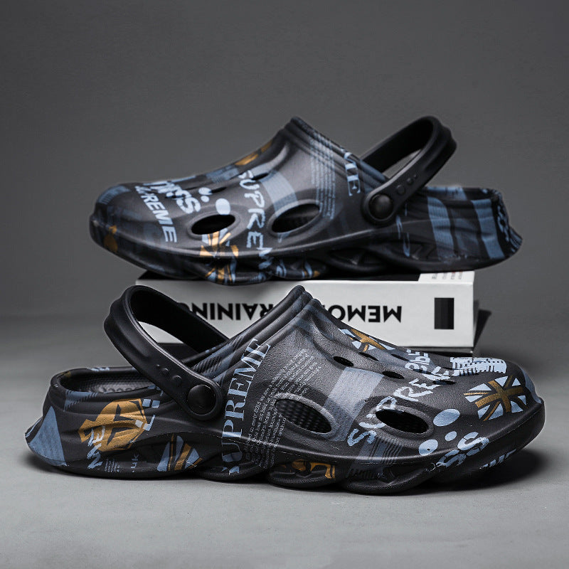 2022 Summer New Hole Shoes Men's Outdoor Casual Sandals and Slippers Korean Style Beach Shoes Men's Toe Sandals