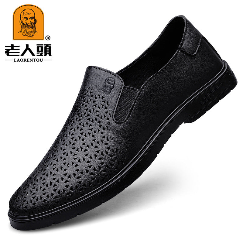 Men's Shoes for Old Men Loafers Shallow-top Legs Men's Casual Leather Shoes Men's Cowhide Breathable Soft Sole Slip-on Lazy