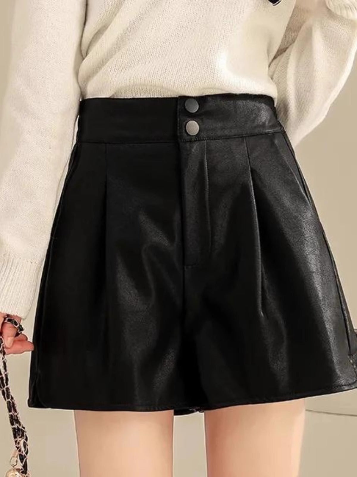 Leather Shorts Women's Autumn 2024 New High Waist Slimming A- Shaped PU Leather Pants Autumn and Winter Wide Leg Pants Outer Wear with Boots Pants