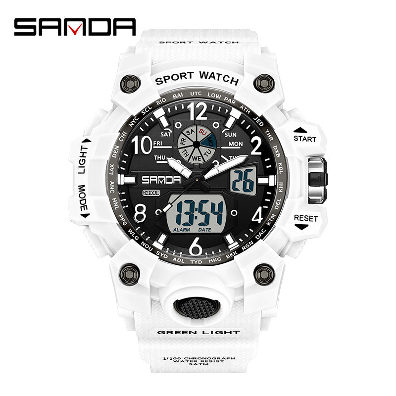 Sanda Hot-Selling Watch Korean Version Student Party Multi-Functional Waterproof Alarm Clock Electronic Watch Cool Dual Display Luminous Sports Watch