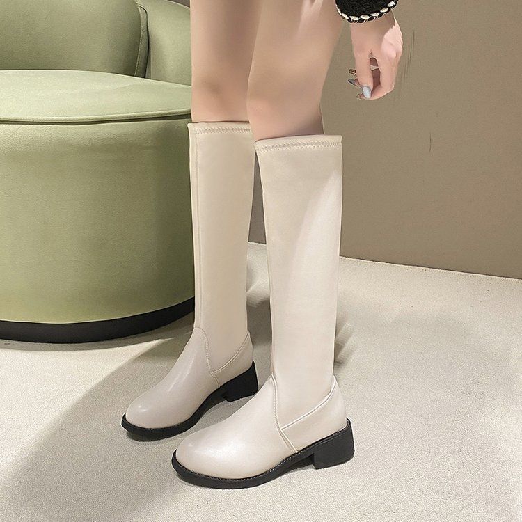 High-Top Leather Boots 2025 New Autumn and Winter Over-The-Knee Boots Women's Boots Women's Fashion Sleeve Slim Boots Long Boots