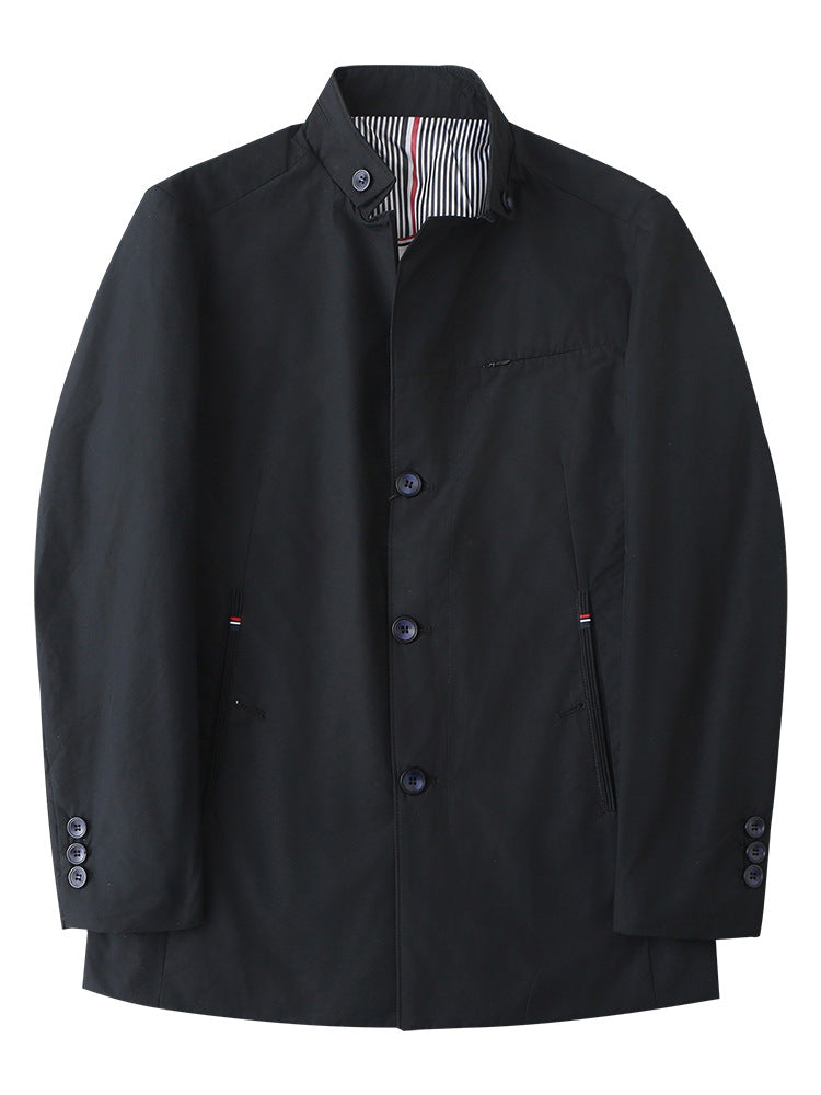Middle-aged men's windbreaker spring and autumn thin stand collar single-breasted mid-length casual jacket coat men's F1808