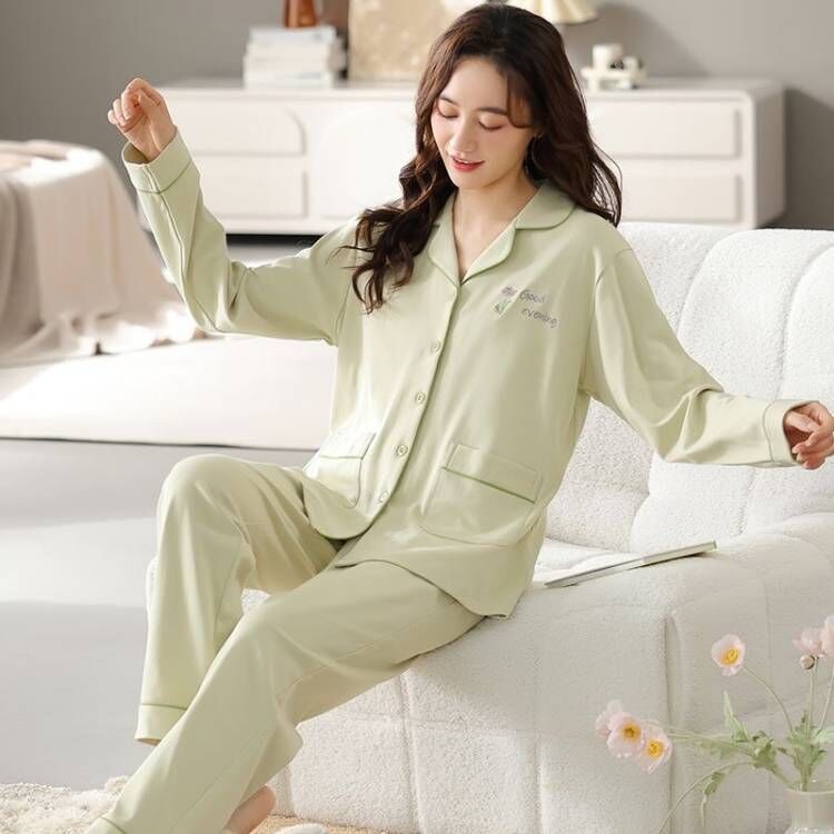 Women's pajamas 2024 new spring and autumn long-sleeved outerwear plus size homewear color suit