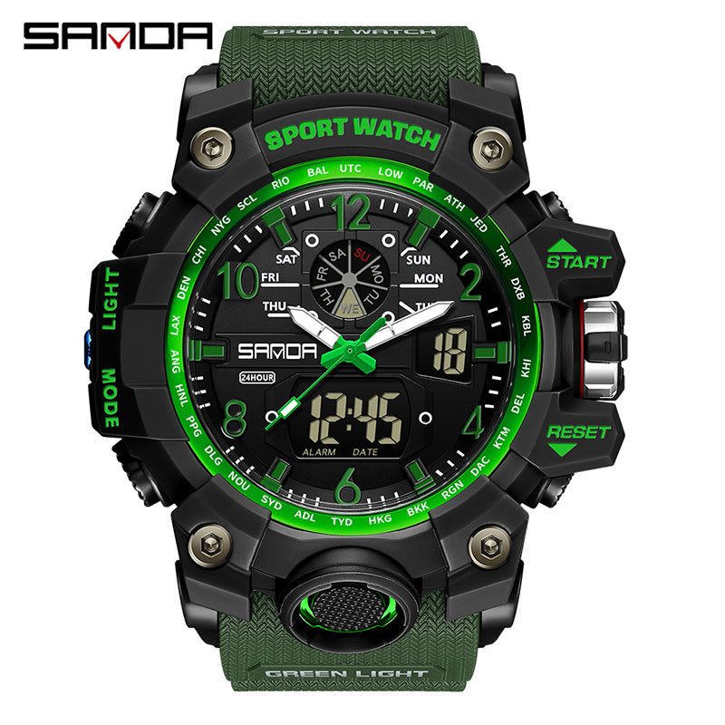 Sanda Hot-Selling Watch Korean Version Student Party Multi-Functional Waterproof Alarm Clock Electronic Watch Cool Dual Display Luminous Sports Watch