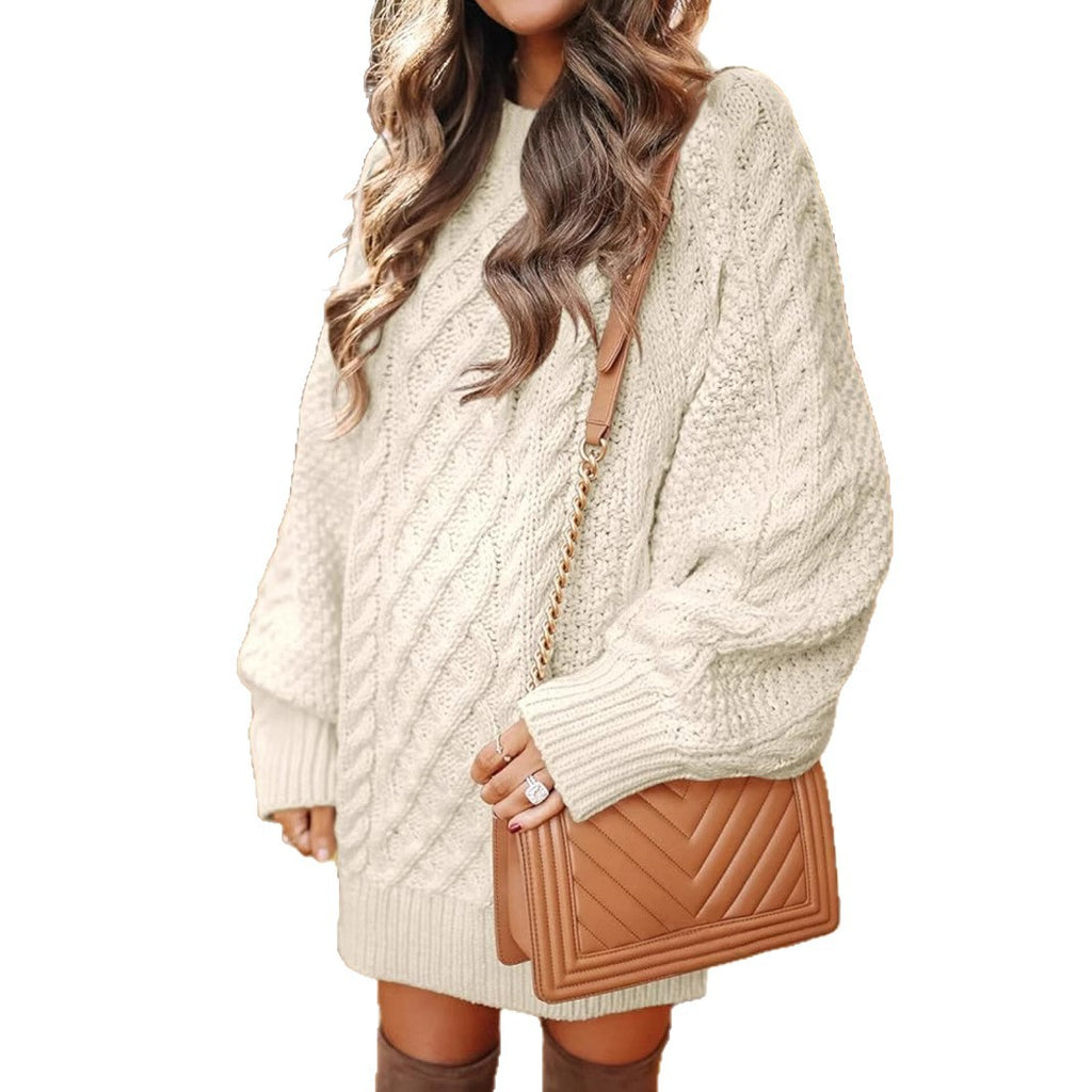 Autumn and Winter European and American Cross-Border Women's Clothing Amazon New Round Neck Loose Versatile Knitted Pullover Sweater for Lazy Women
