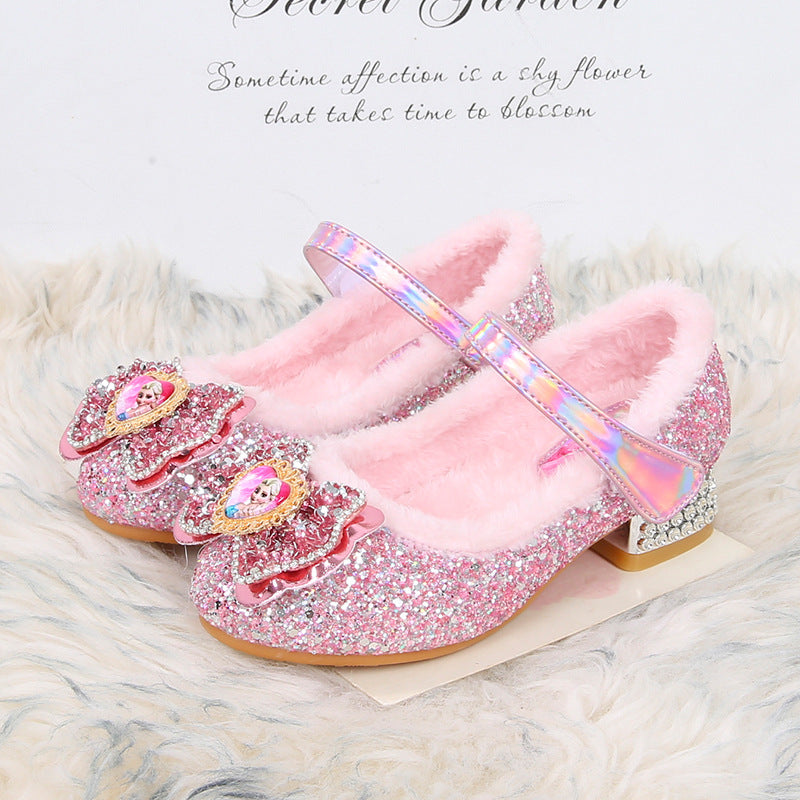 Velvet Girls High Heels Winter New Children Princess Shoes Little Girl Cotton Shoes Baby Fluffy Shoes Aisha Children's Shoes