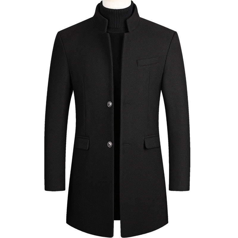 2024 Autumn and Winter Men's Woolen Coat Long Windbreaker cotton and thickening Men's Coat Dragon and Phoenix Men's Jacket