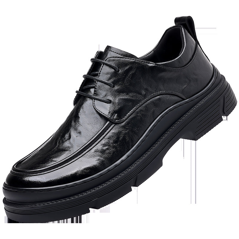 Men's New Formal Dress Shoes, Trendyy and Versatile Business Casual Shoes, Men's Thick-Soled Flats, Fashionable 3-Hole Lace-Up Leather Shoes