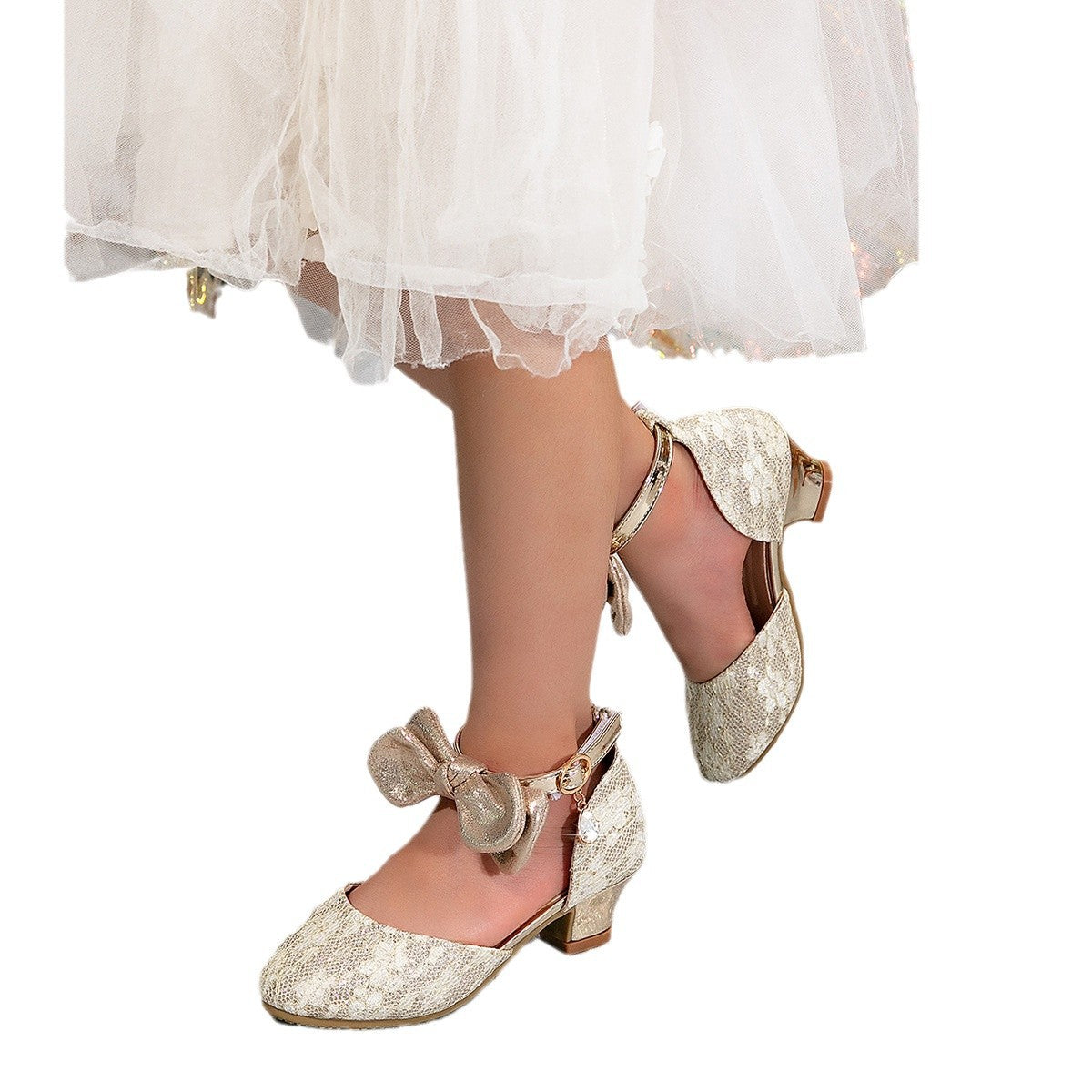 Cross-border new girls princess shoes little girls hollow bow sandals children dance performance dress high heels
