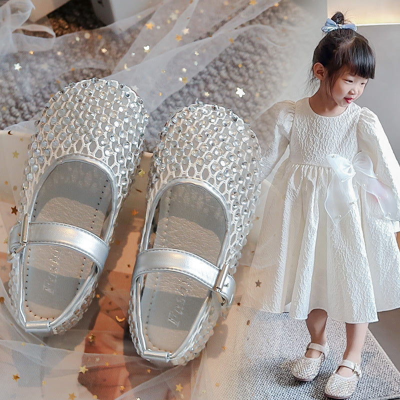Girls' Hollow-Out Full-Diamond Sandals 2026 Summer Cool Little Girl Rhinestone Crystal Princess Shoes for Small, Medium and Large Children