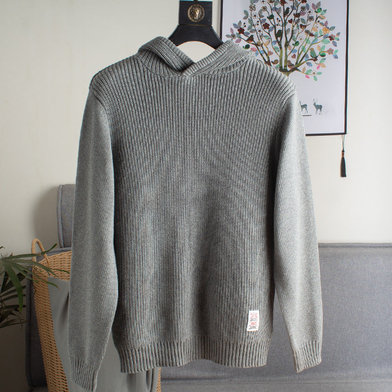 Autumn and Winter Warm Hooded Sweater Trendy Knitted Sweater for Young Men and Students Simple Pullover Sweater
