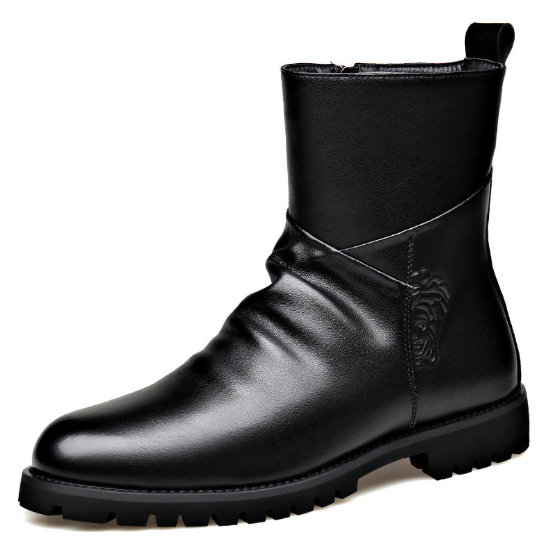 Winter Velvet Warm Boots Men's High-Top British Side Zipper Large Size Short Boots Business Formal Chelsea Boots