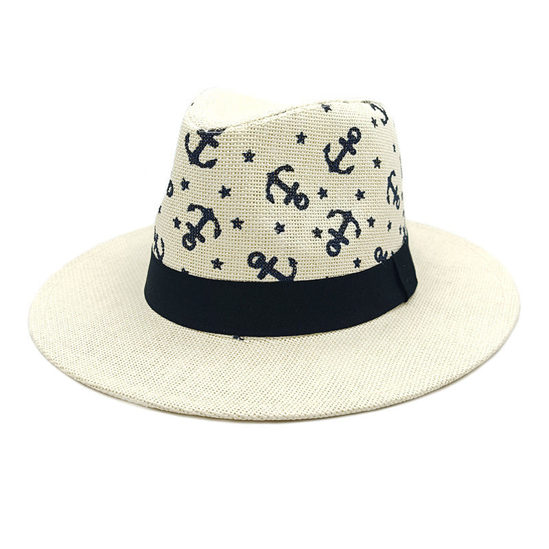 Spring and Summer Hats European and American Anchor Printed Straw Hats Seaside Vacation Sun Protection Hats Beach Sun Hats Jazz Hats