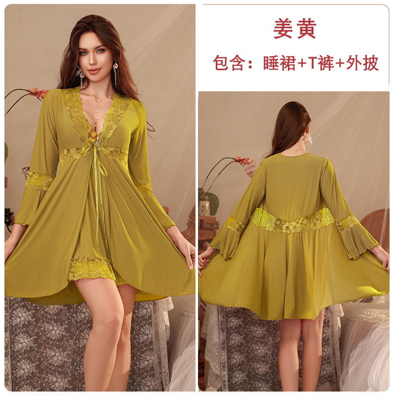 Sexy Pajamas, Temptation, Pure Desire, Push-Up Nightgown with Breast Pads, Temptation, Plus Size Fat mm Sexy Intimates, Passion Suit
