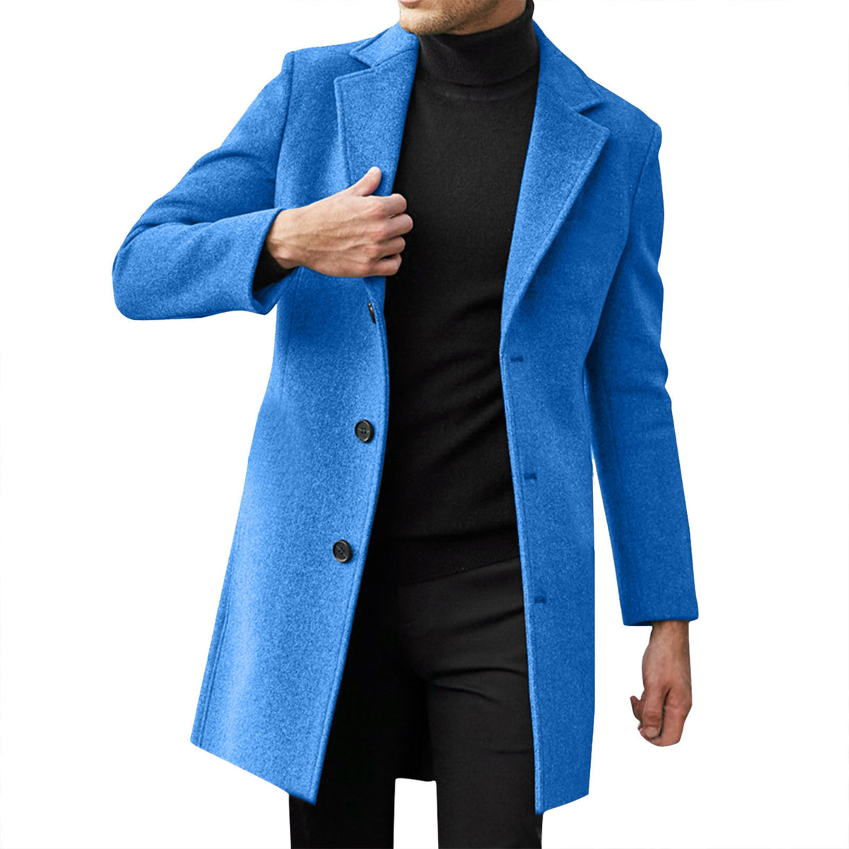 Cross-border New Amazon Men's British Single-breasted Men's Long-sleeved Woolen Coat Coat Autumn and Winter Coat Fashion