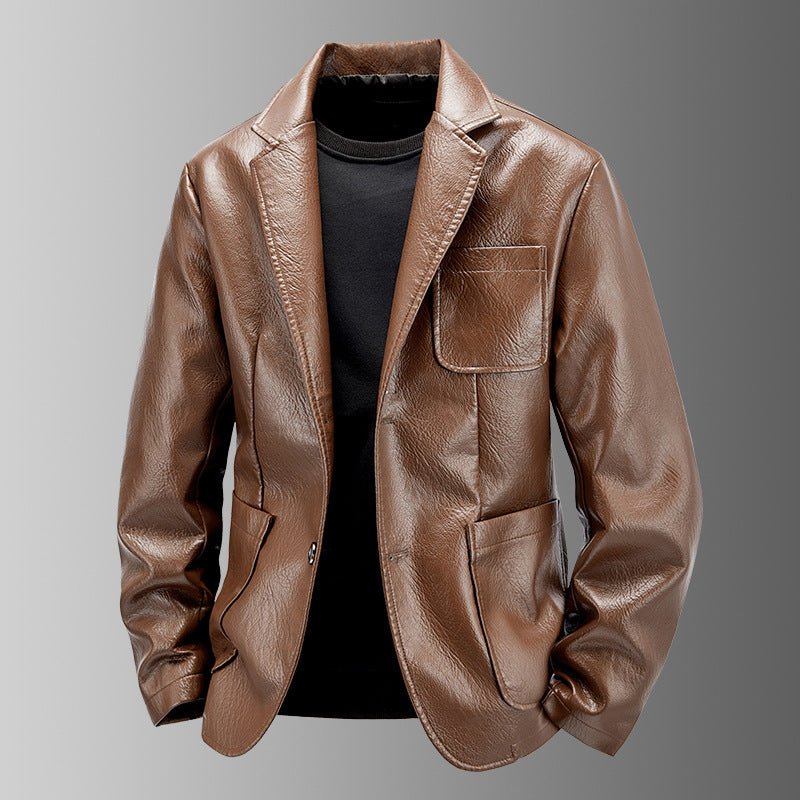 2025 Autumn New Men's American Style Trendy Motorcycle Jacket Simple Versatile Leather Coat Loose Fashionable Leather Blazer