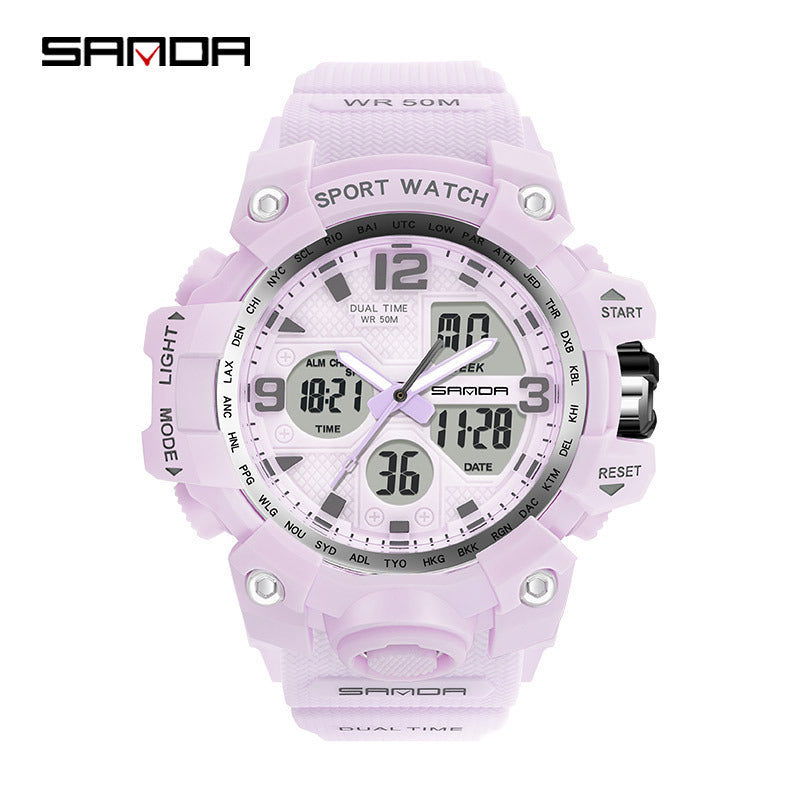 Sanda Hot-Selling Watch Korean Version Student Party Multi-Functional Waterproof Alarm Clock Electronic Watch Cool Dual Display Luminous Sports Watch