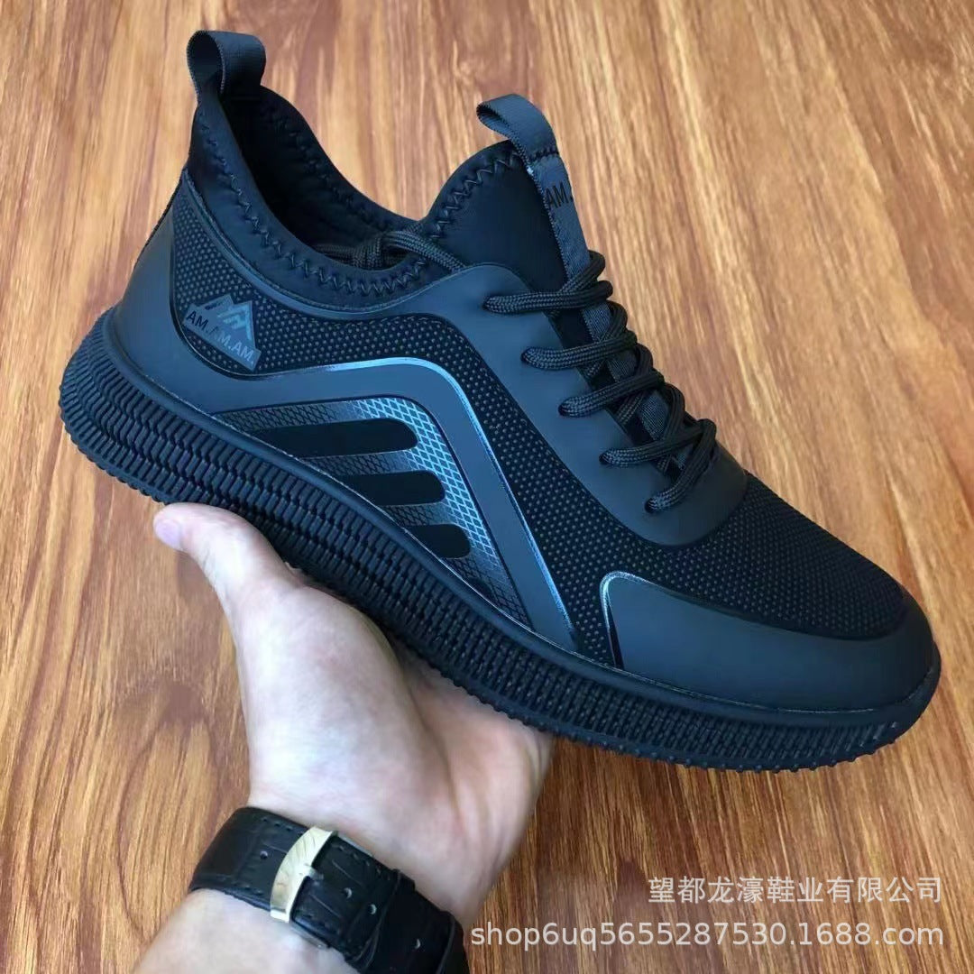 Cross-Border  Sports Shoes, Breathable and Trendy Korean Casual Shoes, Student Running Shoes, Soft Sole Black Versatile Shoes for Men