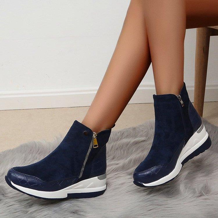 2026 New Large Size Boots for Women, Autumn Height-Increasing Short Boots, Korean Style Wedge Heel Student Side Zipper Sneakers for Women
