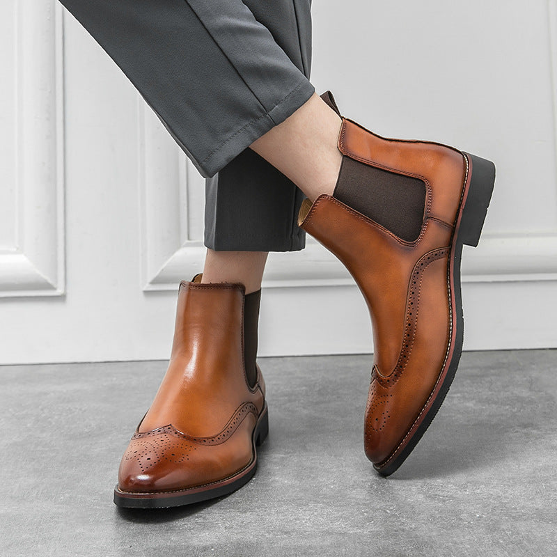 Men's Leather Boots Cross-border plus size New Shoes Fashion Men's High-top Chelsea Boots British-style Brock Shoes