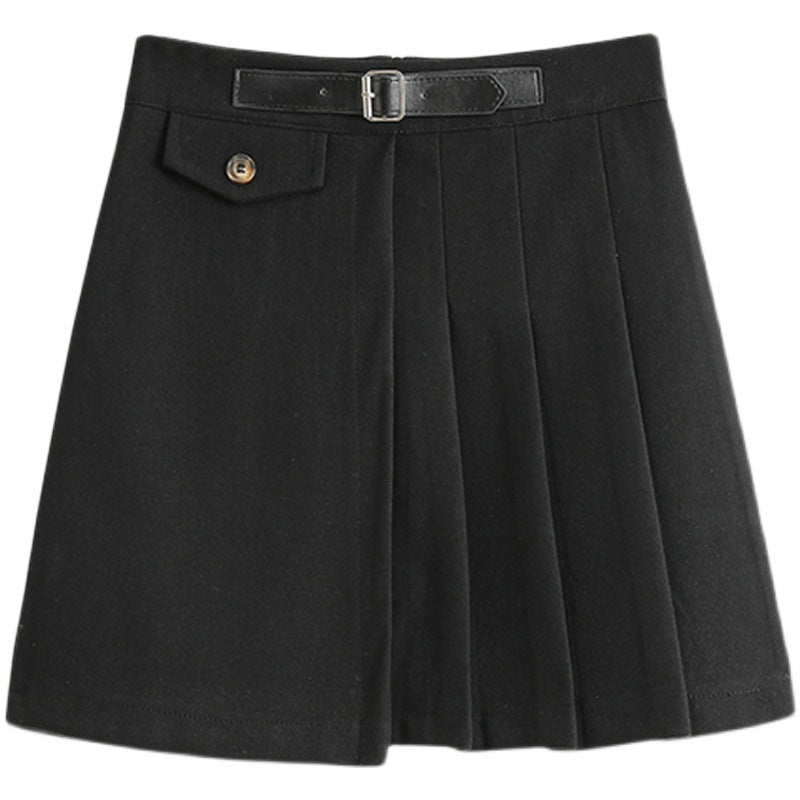 Real Shot of Autumn and Winter Skirts, Plus Size Woolen Jk High-Waisted Skirts, Petite Pleated Skirts, Black Culottes