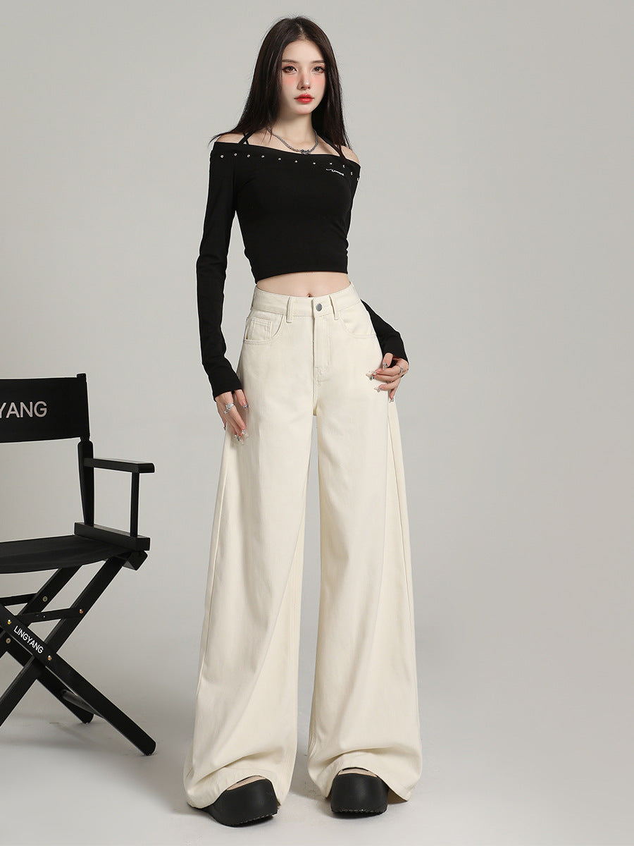 Vintage Lazy-Style Wide-Leg Jeans for Women, Korean Version, Spring 2026 New Model, Loose Fit, Slimming, High-Waisted, Straight-Leg, Floor-Length Pants