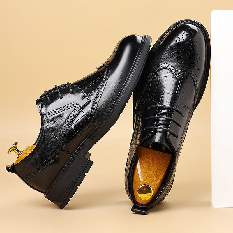 Business Formal Leather Shoes for Men, Casual, Breathable, Fashionable Wedding Shoes, Brogue Carved Light Luxury Men's Shoes, Genuine Leather Men's Shoes