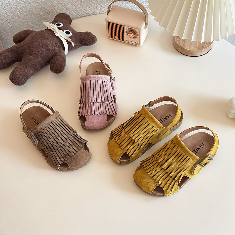 Korean Style Children's Sandals 2025 Summer New Boys and Girls Tassel Soft-soled Sandals Baby Toe Sandals